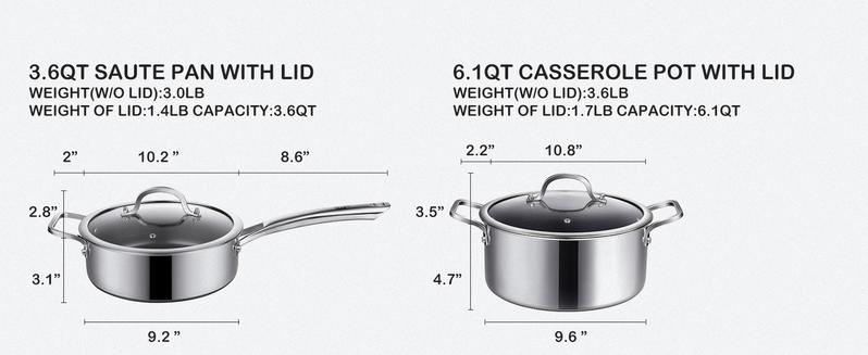 SNOWCLAD Pots and Pans set non stick, 10 pcs Hybrid Stainless Steel Cookware Sets, non stick Frying Pans, Saucepans, Saute Pan & Stock Pot, PFOA Free kitchen skillet,Induction Compatible Metal Nonstick Lids SNOWCLAD Pots and Pans set non stick, 10 pcs Hybrid Stainless Steel Cookware Sets, non stick Frying Pans, Saucepans, Saute Pan & Stock Pot, PFOA Free kitchen skillet,Induction Compatible Metal Nonstick Lids