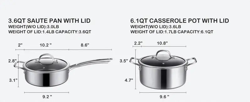 SNOWCLAD 10/14-Piece Thermal Hybrid Nonstick Metal Cookware Set