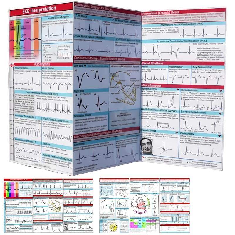 1/2/4-Piece ECG Pocket Guide, Double-Sided ECG Rhythm Interpretation Reference Card, Suitable For Nurses And Emergency Medicine Students, Portable Memo Card For Quick Learning Of Clinical Practice, Excellent Learning Card For ECG Interpretation
