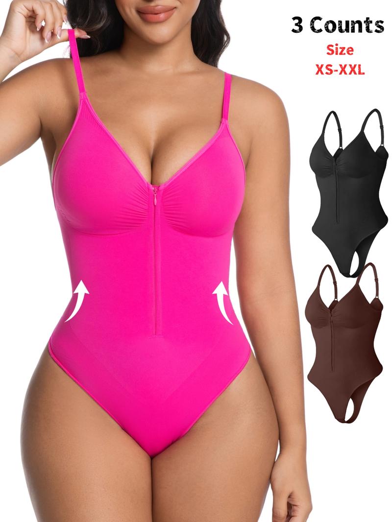 Women's Seamless Shapewear Bodysuit, Front Zipper Design, Tummy Control Thong Style, All Seasons Wearable, Comfortable Fit, Seamless Compression Body