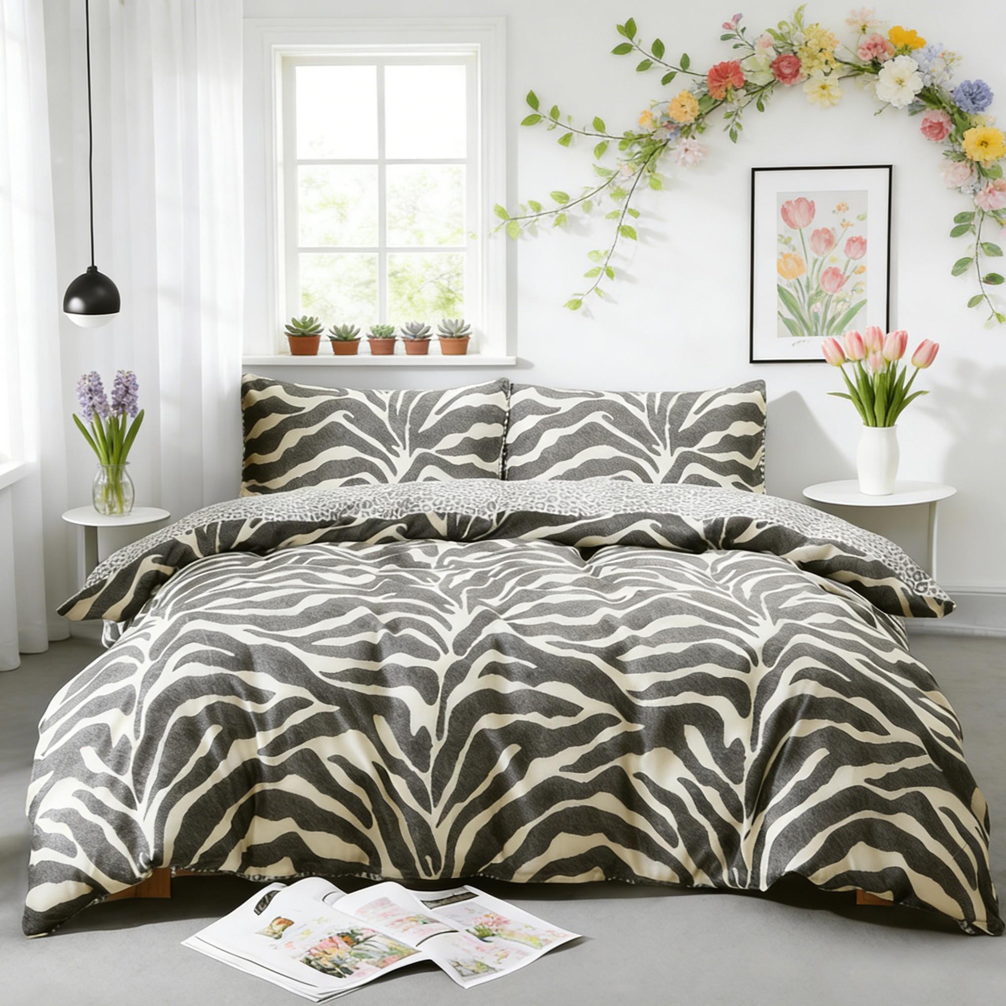 3-Piece Zebra Leopard Print Bedding Set, Reversible Design, Includes 1 Duvet Cover  + 2 Pillowcases, No Insert Soft Comfortable Fabric, Spring Bedroom Decor