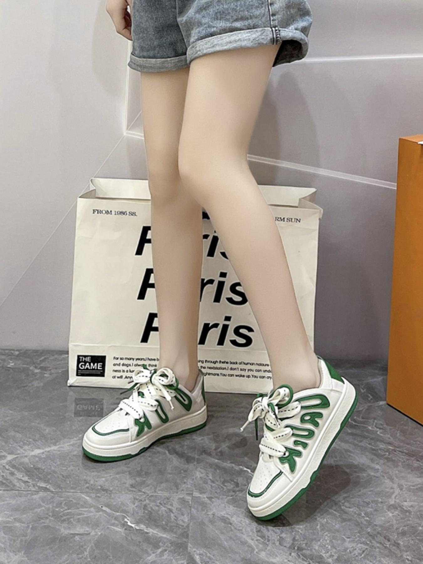 Cool Letter Colorblock Thick Sole Sneakers for Women, Unique Design Casual Sports Shoes, Anti-Slip Durable Student Shoes, Streetwear Retro Trainers