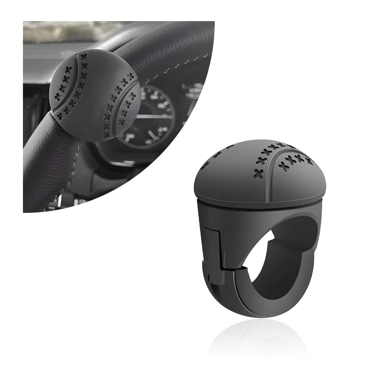 Steering Wheel Spinner, Non-Slip Silicone ABS Steering Wheel Knob with Metal Bearings, 360° Rotation Steering Wheel Spinner Knob Car Power Handle for Truck Tractor Boat (Black,round)