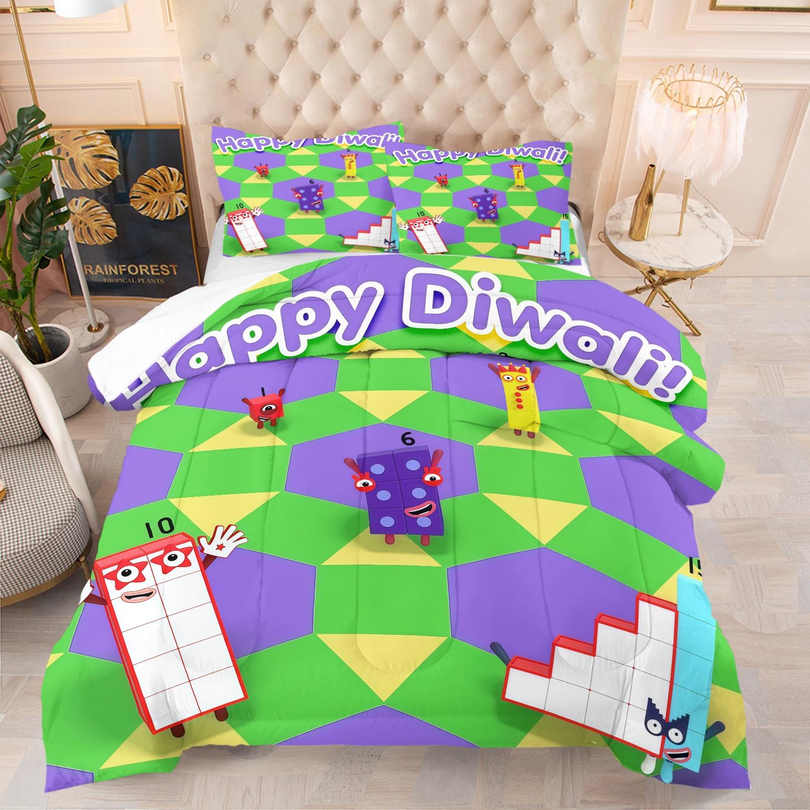 Number Block Pattern Comforter Set, Soft And Durable Bedding Set, Includes 1 Comforter And 1 Or 2 Pillowcases, Daily Holiday Birthday Gift Bedroom Decoration For Kids And Adults