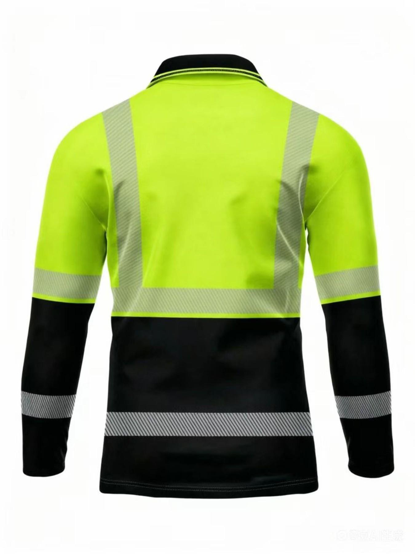 Men's casual autumn and winter tooling printed long-sleeved POLO shirt - contrasting color design, orange, black and neon green optional, lapel, light and breathable, durable fabric shirt, outdoor labor shirt, bold print design, warehouse staff only