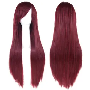 80cm Long Synthetic Hair White Purple Cosplay Wigs Party Black Hair  for Women Straight Wig Hairpiece