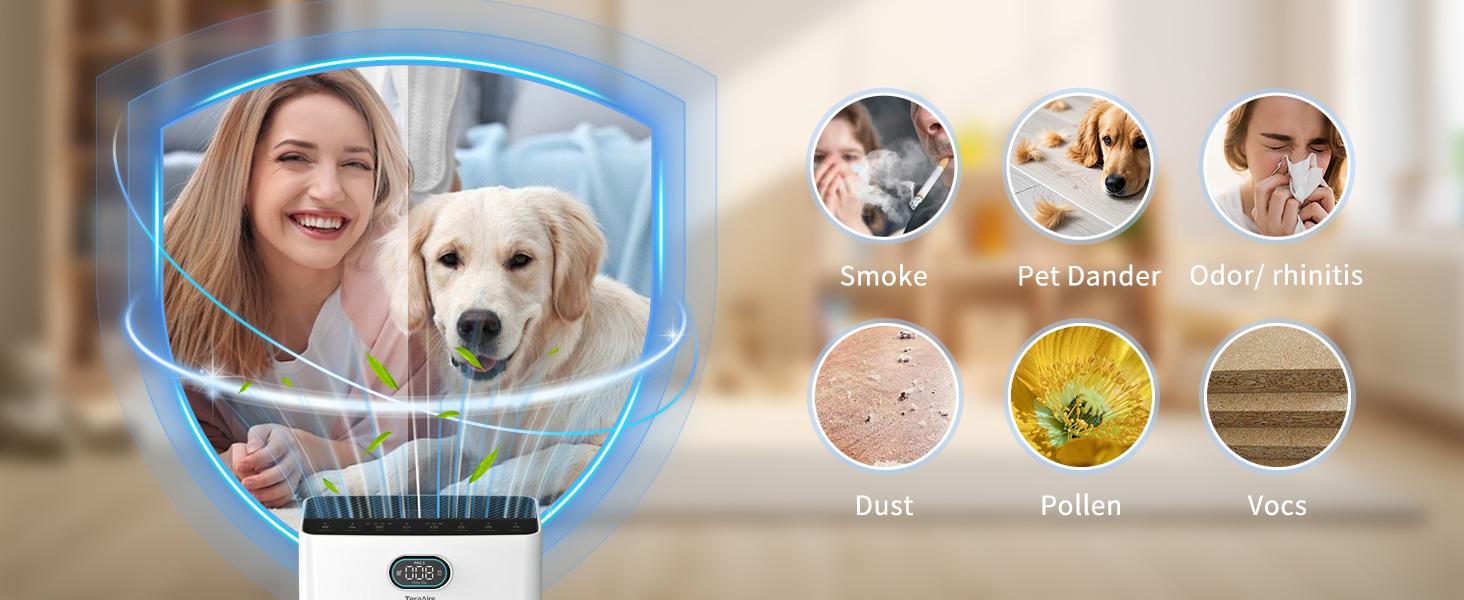 TeraAire HEPA Air Purifier for Home - Covers Up to 2200 Ft², with PM2.5 Air Quality Monitor, Pet Mode, Timer & Washable Pre-Filter | Reduces Smoke, Odor, Pet Dander, Pollen + Fragrance Sponge fresh  air  fix