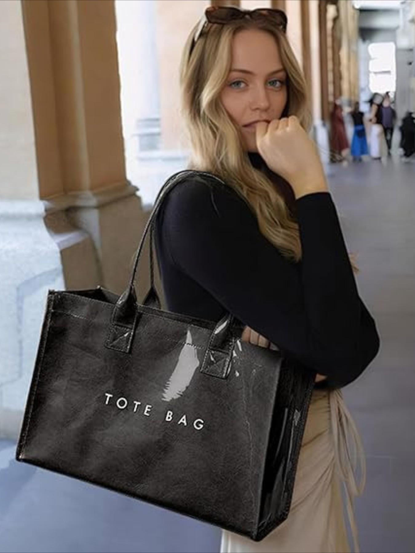 Vintage Dupont Letter Tote Bag, Casual Versatile Handbag, Minimalist Transparent Commute Backpack, Large Capacity Women's Bag