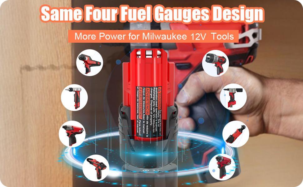 3Ah 12V Lithium Battery Compatible for Milwaukee 12V Battery, Compatible for Milwaukee ∧∧-12 Battery 12 Volt Cordless Tools 48-11-2401 48-11-2412 48-11-2411 48-11-2420 48-11-2440 power tool  batteries drill  battery