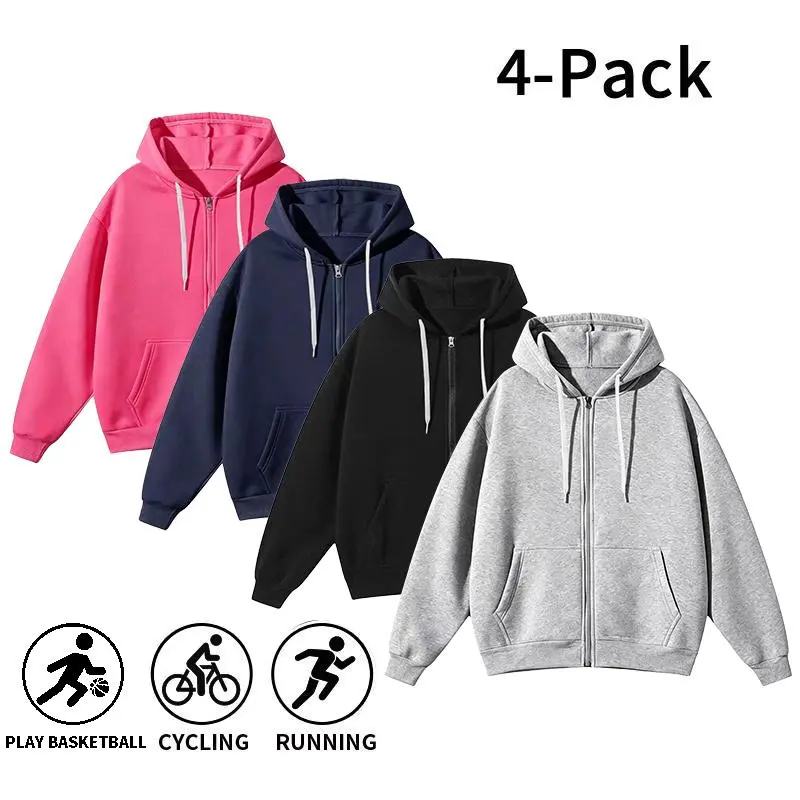 4-Pack Men’S Full Zip Hoodies – Autumn/Winter New Arrival, Loose Long Sleeves, Soft Casual Athletic Hoodies For Running, Basketball, Cycling (Optional 4-Pack Or 2-Pack, Or 1-Pack) Hooded Kangaroo Pocket Cardigan tiktokshopbacktoschool