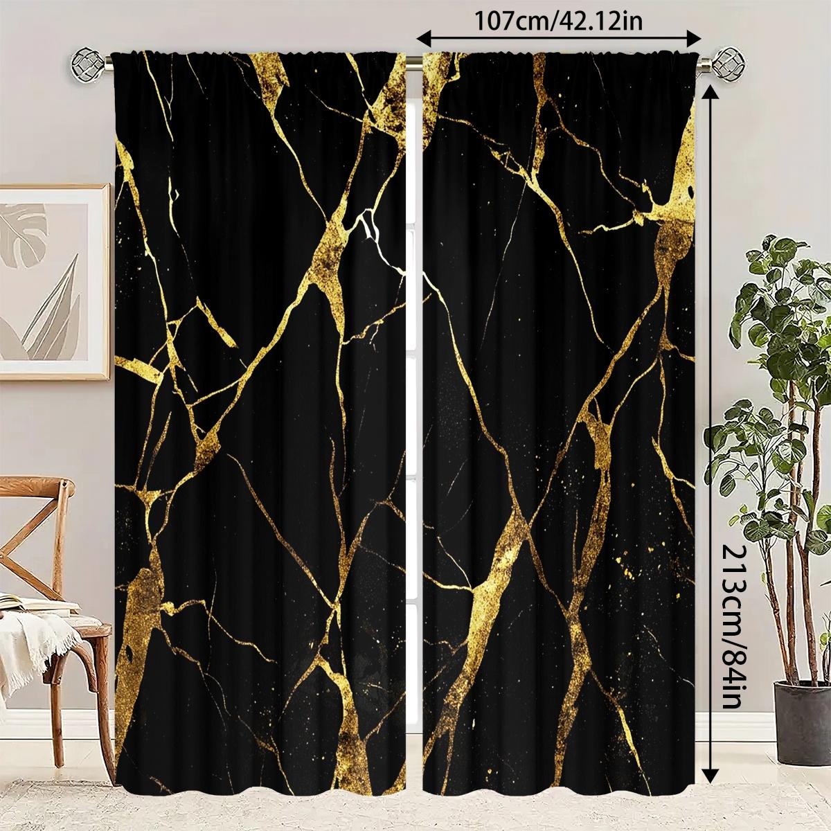 High-Quality Polyester Curtains Set, Durable Fashionable Daily Accessories, Marble Pattern Design, Living Room & Bedroom Decor