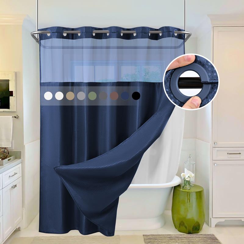 FANI Sage Green Waffle No Hook Shower Curtain with Snap in Liner Waterproof & Washable 72"W x 74"H,72''W x 84''H See Through Top Window Replacement for Bathroom