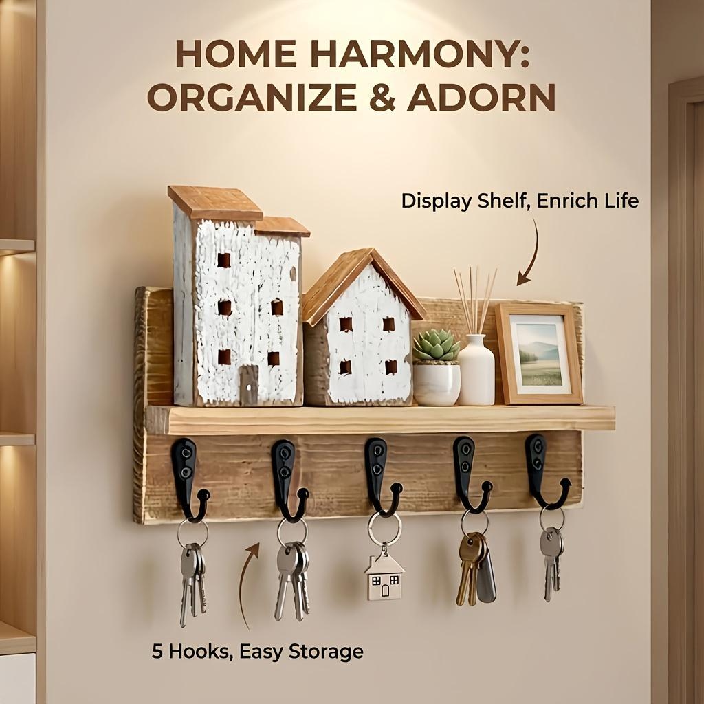 1pc 3D Rustic Wall-mounted Key Holder with 5 Hooks, Wall-mounted Key Rack, Wooden Entryway Organizer with Hooks, Suitable for Bedroom, Home Wall Display, Art Wall Storage, Art and Craft Wall Display Rack, Key Hook and Coat Hook
