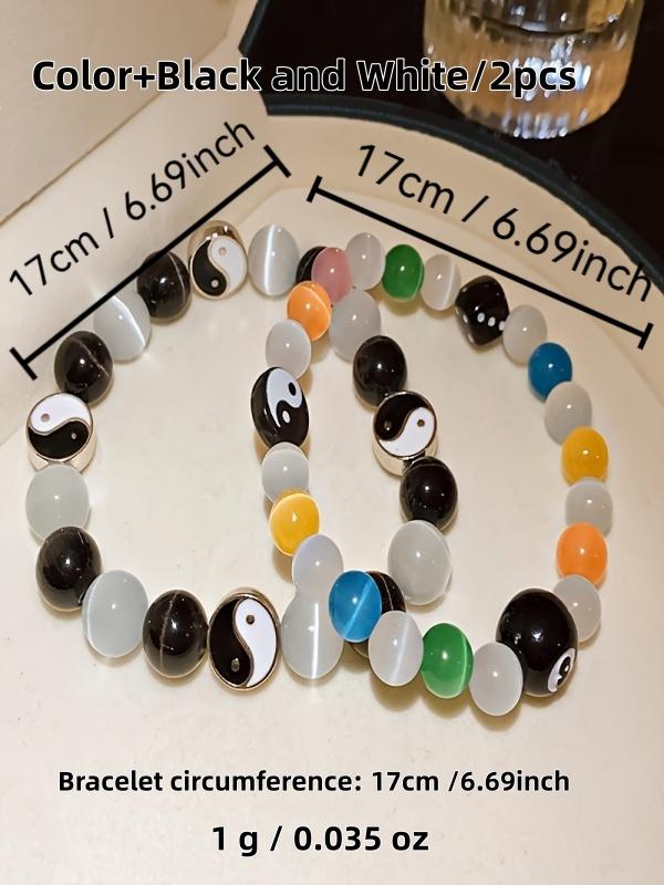 1/2pcs, Couple's glass bracelet with high-end temperament, Chinese style yin-yang eight trigrams billiards, black eight dice design, giving gifts to lovers, girlfriends, classmates for daily wear, birthday gifts