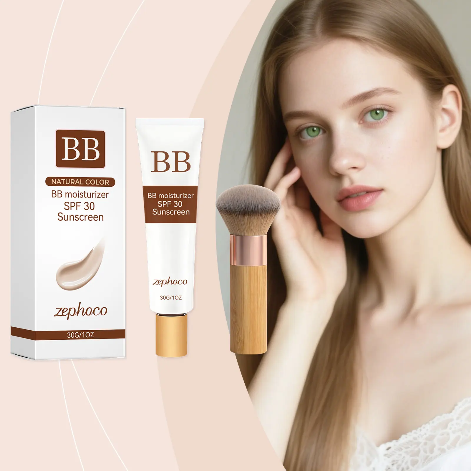 Tinted Moisturizer SPF30 with Makeup Brush, Natural Coverage Blur Skin Tone Daily Liquid Foundation Concealer
