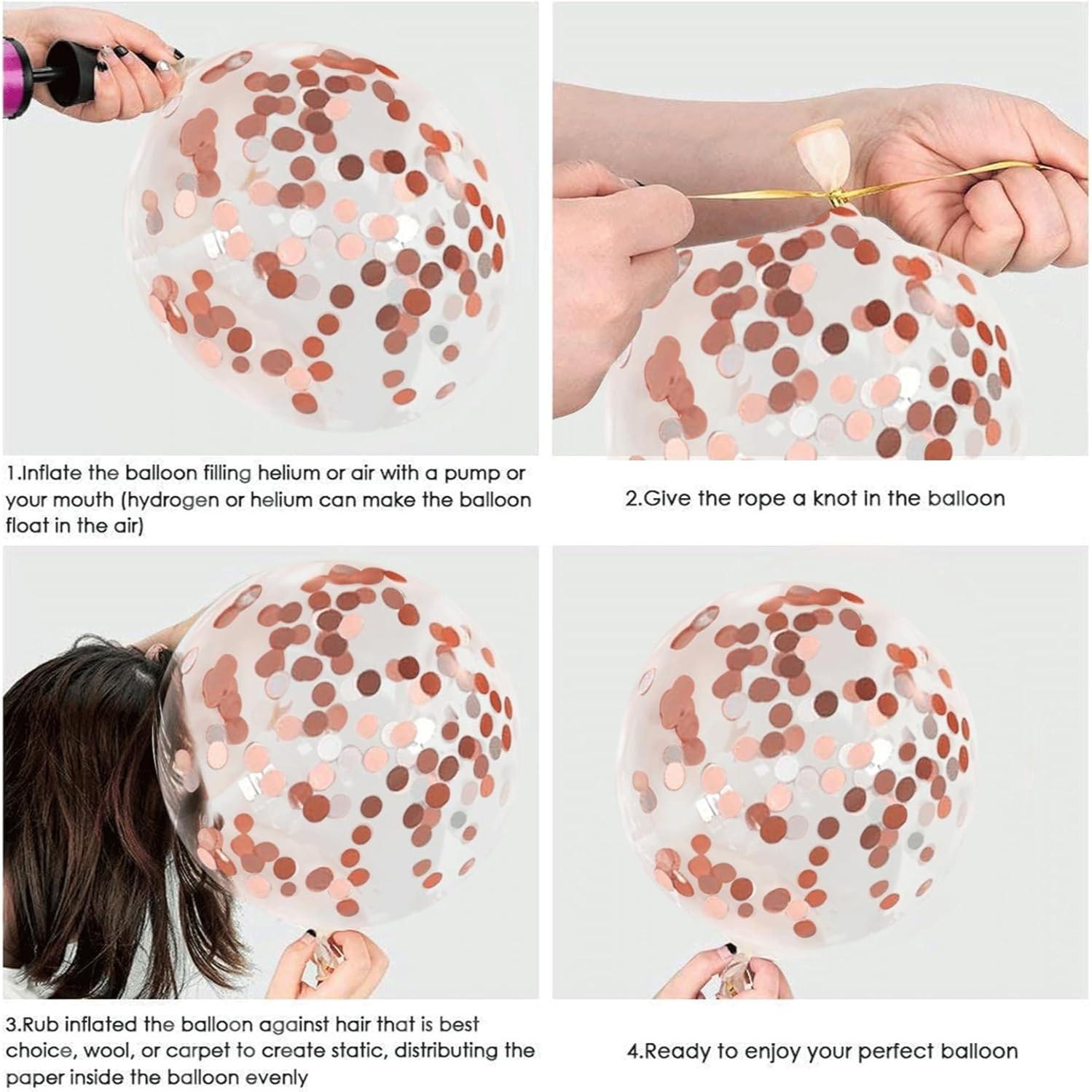 Rose gold colored paper balloons, 50 12 inch metallic rose gold and white latex balloons, paired with plain ribbons, suitable for bridal gatherings, sweet birthday parties, birthday celebrations, and wedding anniversary decorations