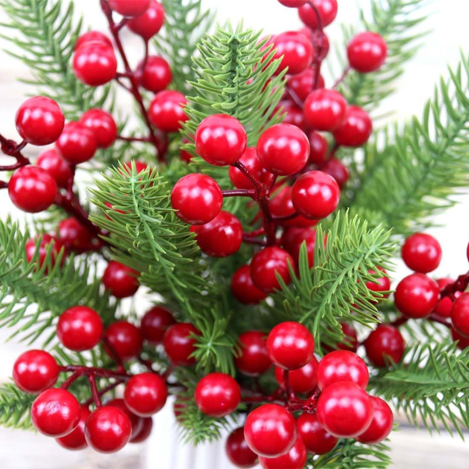 30 Packs Red Berry Stems, Artificial Holly Berries for Christmas Tree Picks Decorations Flower Wreath DIY Crafts Holiday and Home Decor, Home Decor Ornament