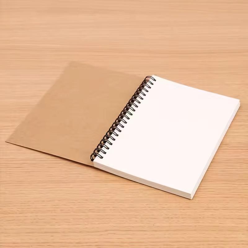 A5 12×18cm Blank Inner Page Spiral Notebook Writing Notebook 4 Styles Kraft/Black Cover Plain Drawing Book Office Notepad Children Graffiti Diary School Sketch Stationery