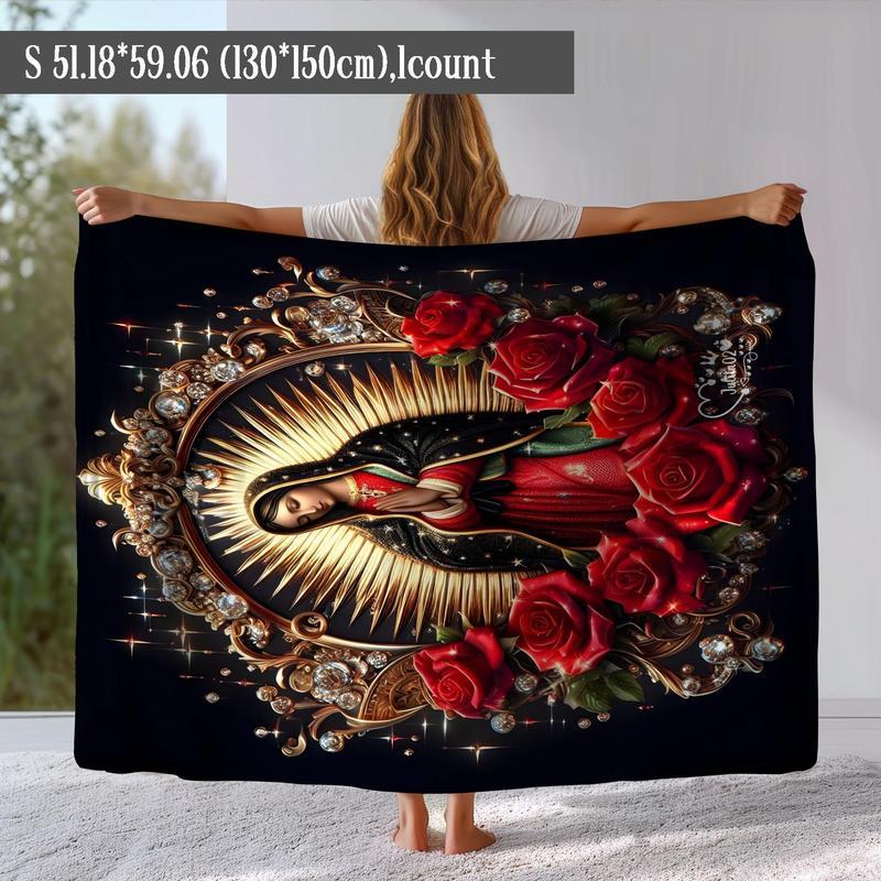 Virgin Mary Pattern Blanket, 1 Count Soft WarmThrow Blanket,Air-conditioned Room Blanket,Warm Nap Blanket for Home Office Travel