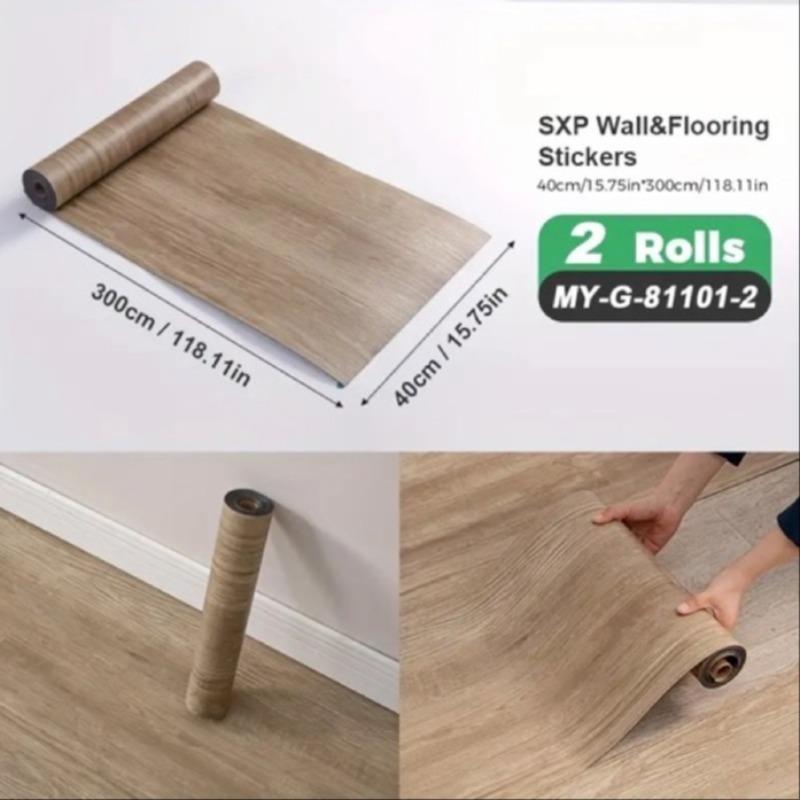 2 Rolls SXP Self-Adhesive Wall Floor Tiles, Peel and Stick 15.75"X118" Vinyl, Aluminum Foil Backing, Modern Wood Grain and Marble Pattern, 30 Colors Available, Home Decor, Easy to Apply Wall Film, Suitable for All Indoor Spaces