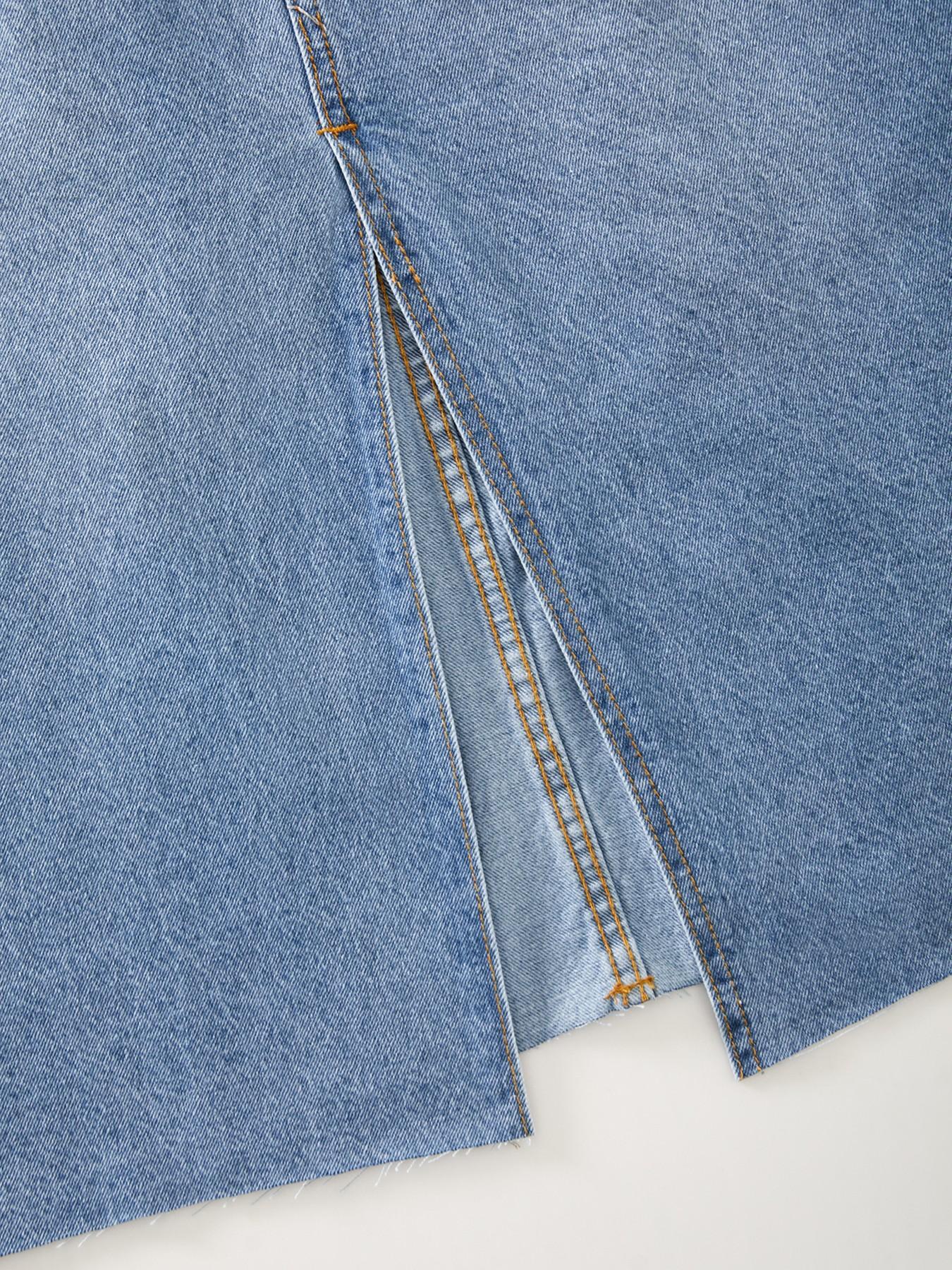Women's Straight Leg Split Denim Midi Skirt, Basic Fitted Denim Half Skirt, Pocket Design, Slimming Casual Dress for Summer, Slit