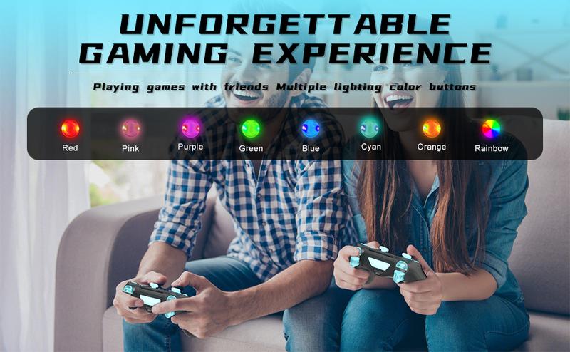 Wireless Controller for PS4, PS4 Controller with LED RGB Light Compatible with PlayStation 4/Slim/Pro/PC (Black)