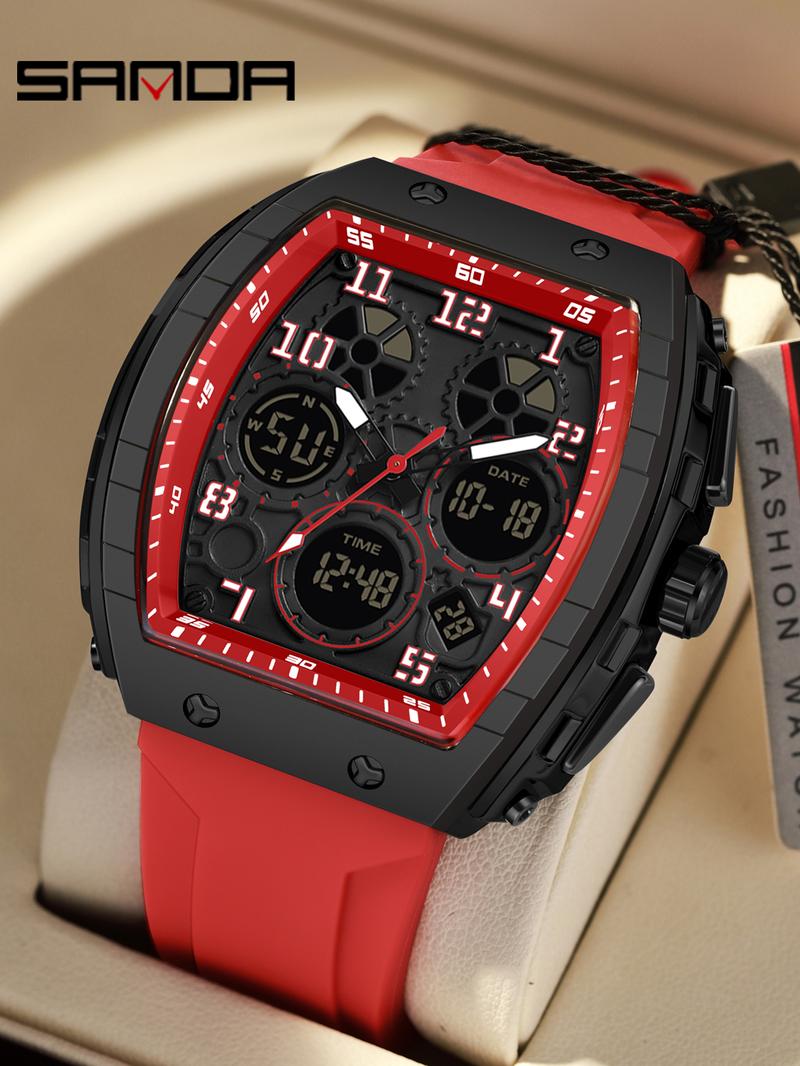 Men's Fashion Digital Analog Watch, Casual Sporty Quartz Digital Watch with Luminous Dial & Alarm Function, Waterproof Watch with Digital Display for Men with Box