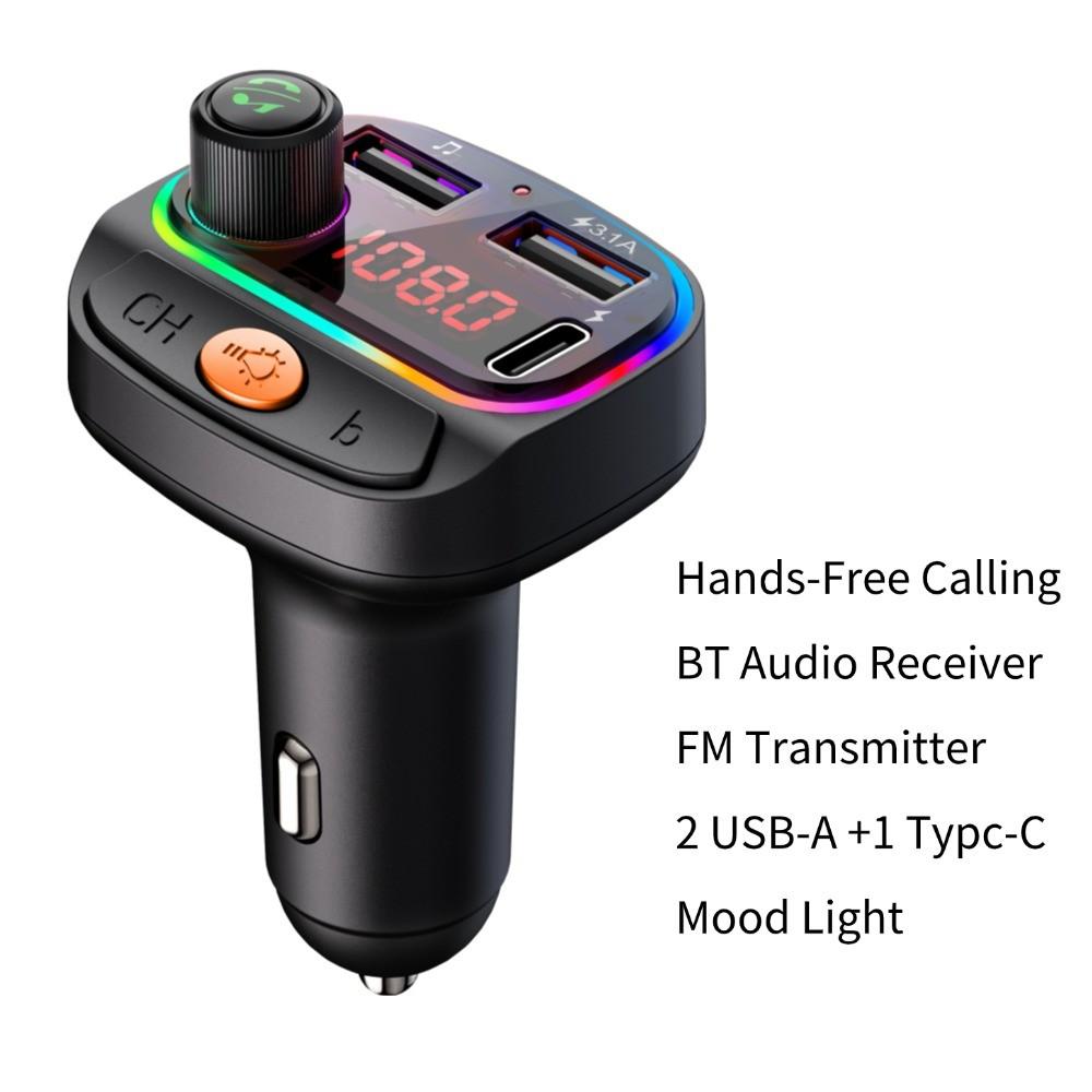 Car BT Fm Transmitter, Wireless Mp3 Player, Handsfree Call, USB a Type-C Phone Charger, Mp3 Music Player Car Adapter, Universal Car Adapter
