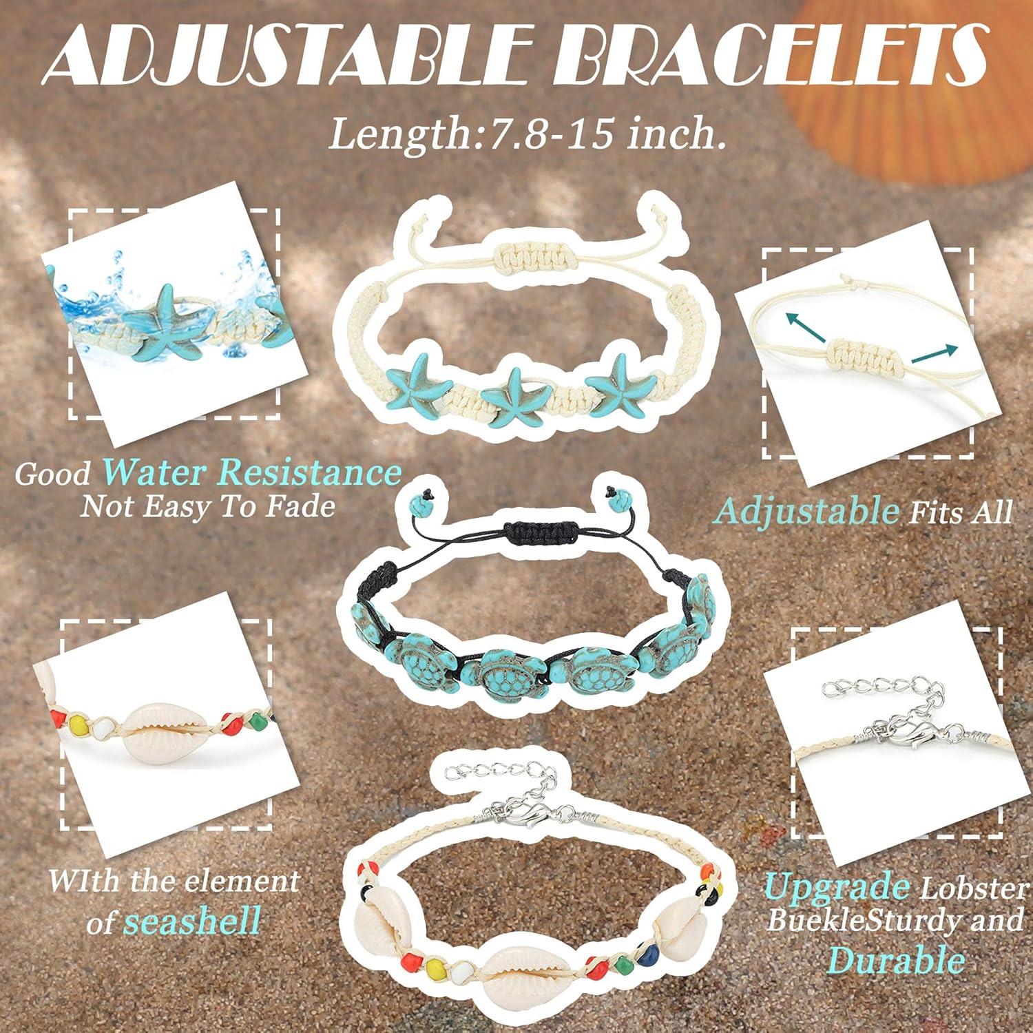 10 PCS Bohemian Summer Anklets for Women, Waterproof Handmade Turtle Starfish Shell Ankle Bracelets, Adjustable Beach Foot Jewelry,summerwins