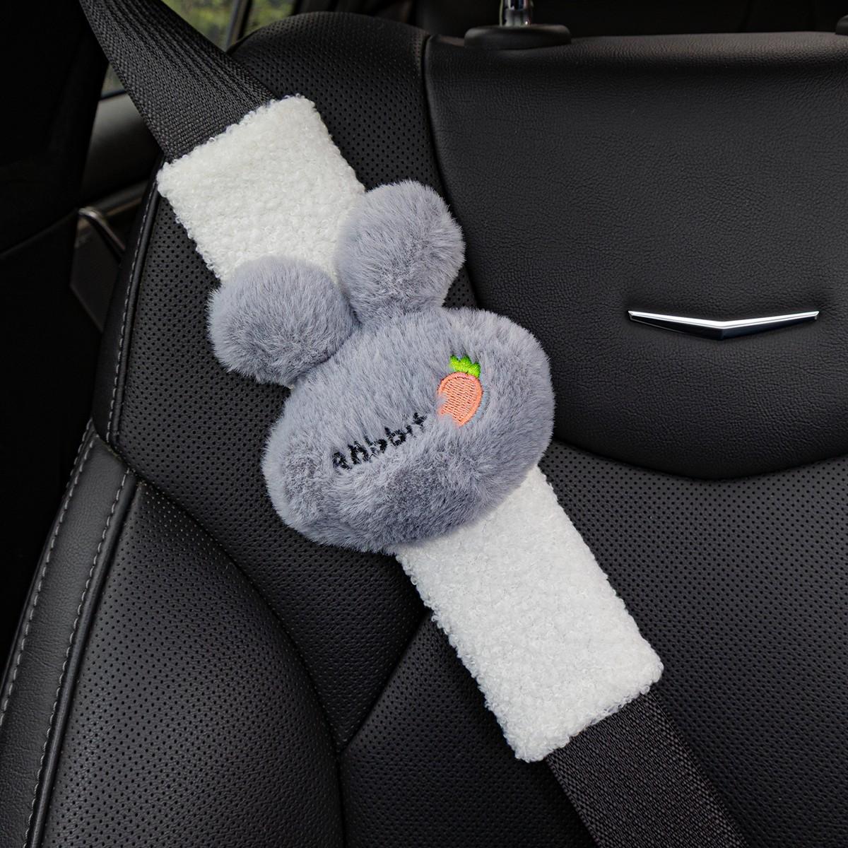 2 Pack Cute Rabbit Carrot Car Seat Belt Covers, Soft Sherpa Plush Fluffy Pads, Comfortable Anti-Rub Accessories, Universal Fit for All Cars