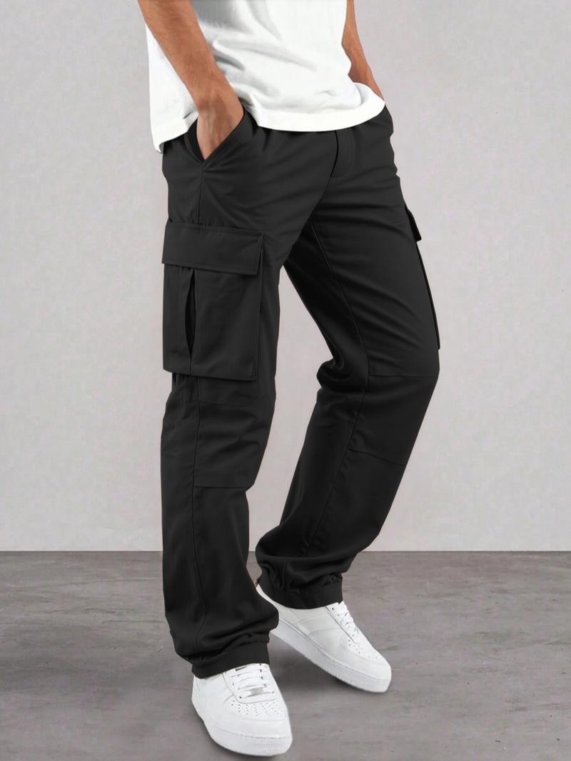 Men's Casual Cargo Pants, Wrinkled Design, Loose Fit Lightweight Sporty Style, Straight Leg Comfortable Daily Wear