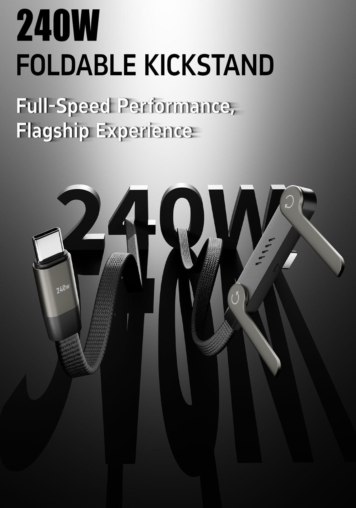 Fully Compatible Full Function Data Line, Adjustable Phone Stand Charging Cable, 240w Flexible Flat Cord for Various Devices