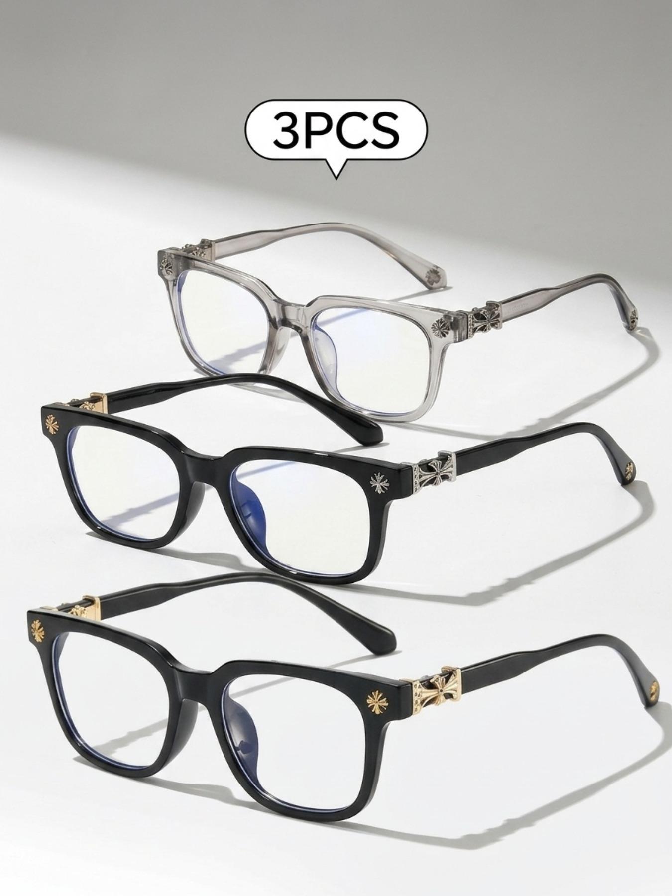 3PCS New Square Glasses, High Quality Eyewear, Unisex, Stylish Light Luxury Elegant Artsy Business Style Frames, Multiple Styles Available, Perfect Gift for Him, Suitable for Daily Wear and Decorative Photography Glasses, Square Frame Eyeglasses