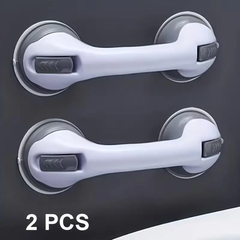2-Pack No-Drill Bathroom Grab Bars, Strong Suction Non-Slip Handles, Adjustable Height Universal Safety Rails for Seniors, Shower Fall Prevention