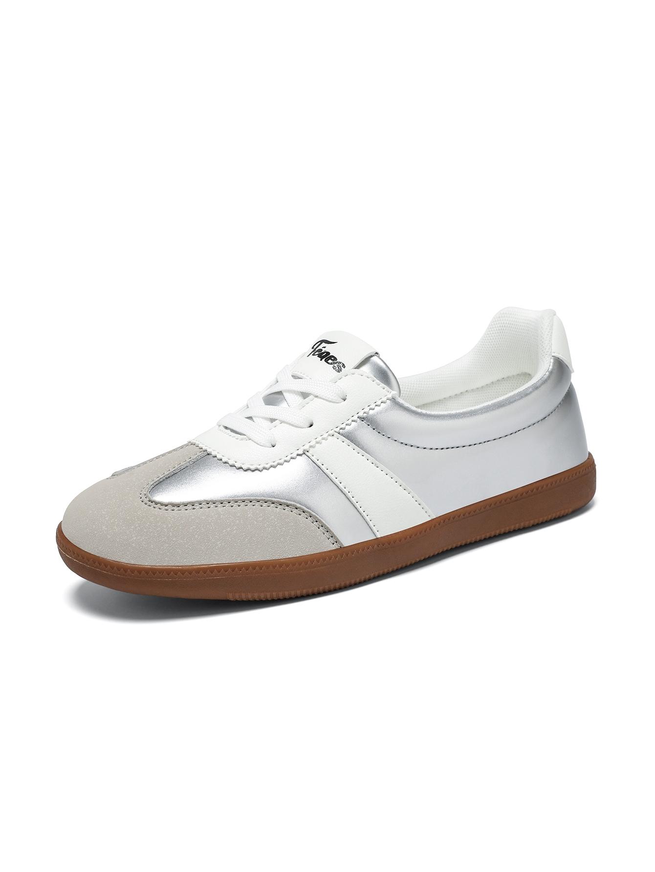 Women's Lace-up White German Trainers, Low-top Non-slip Skate Sneakers