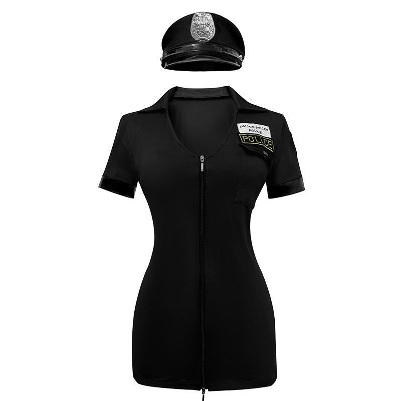 2025 Women's Halloween Cosplay Polyester Temptation Zipper Police Uniform, Carnival Party Game Outfit, Fashion Clothes & Accessories Set with Short Rompers