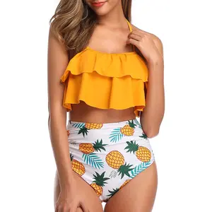 Tempt Me Women Two Piece Swimsuit High Waisted Ruffled Bikini Juniors Swimsuits for Teen Girls Ruffle Tummy Control Bottoms Halter Bathing Suits with Moderate Coverage Bottom Swimwear  SwimWeek  summervibes