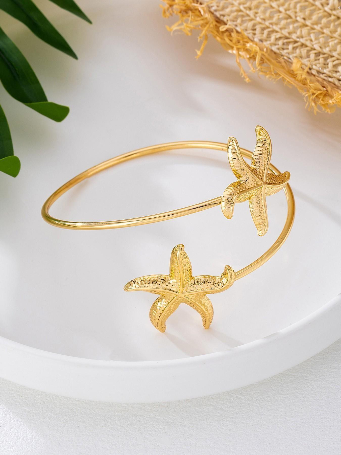 Gold Starfish Arm Cuff, Viral Boho Jewelry, Adjustable Armband, Nautical Beach Statement Piece, Summer Vacation Must-Have, Trending on For You Page, Perfect for Parties & OOTD, Cyber Monday Ready, High Engagement Accessory