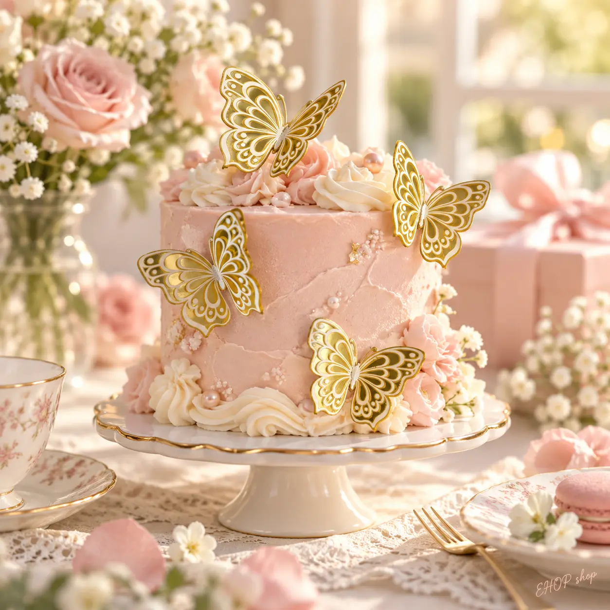 12 Pack Gold Acrylic Butterfly Cake Topper, 3D Hollow Butterfly Cake Decorations, Mirror Gold Butterfly Cake Picks for Birthday Wedding Anniversary Party Cake Decor