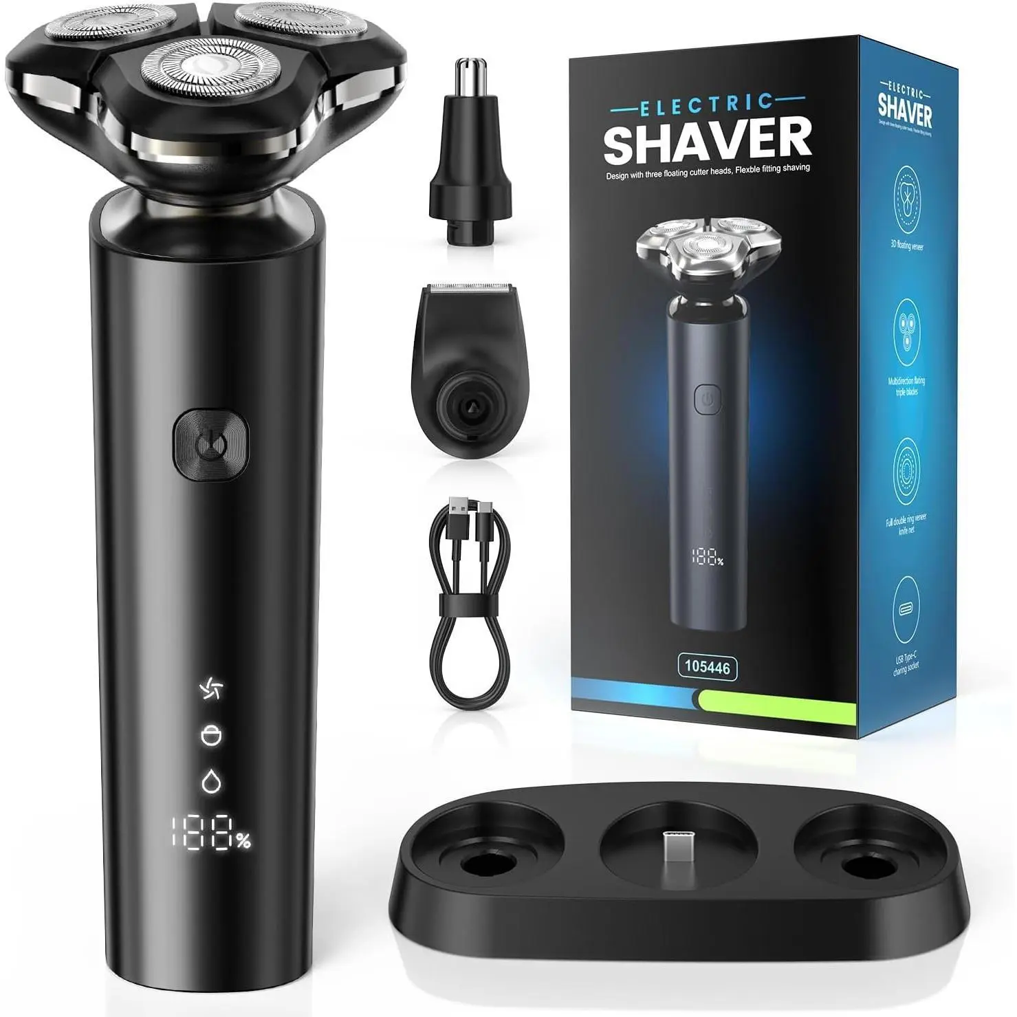 Electric Razor for Men, 2026 Magnetic Electric Shavers, IPX7 Waterproof Wet/Dry Mens Shaver, Smart LED Display & All-in-One Charging Base with Trimmers