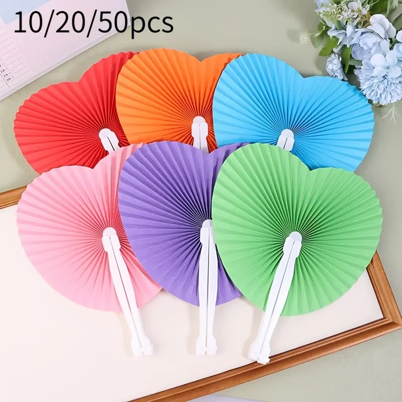 10/20/50pcs Folding Hand Fans, Paper Folding Hand Fans, Comes With A Transparent Bag And Thank-You Card, Suitable As Wedding Party Gifts, Heart-Shaped Folding Fans, Wedding Fans, Elegant Colorful Folding Hand Fans, Chinese Style Folding Fans, Decoration