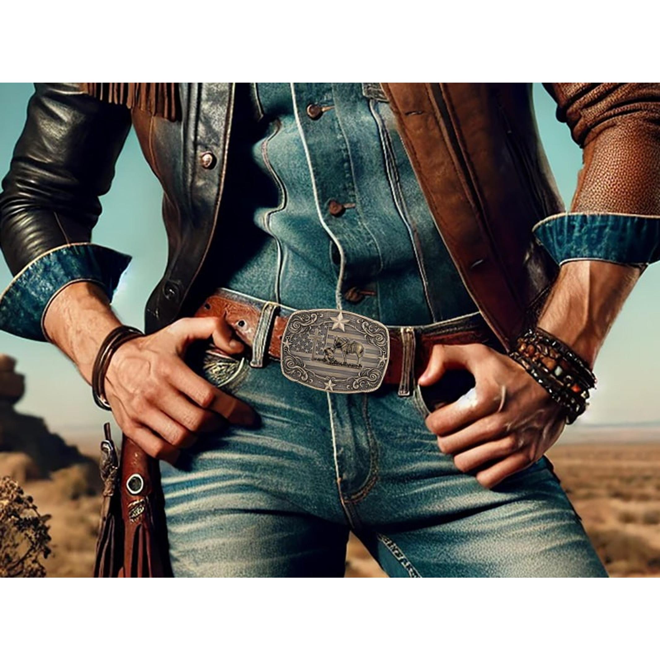 Western Cowboy Vintage Rodeo Cross Prayer Horse Belt Buckle Men(Gift)