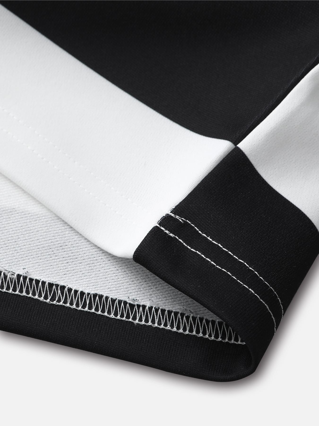 1 Piece Men's Long-Sleeve Polo Shirt, Streetwear Style with Black-White Stripe, Graphic Bee and Poetic Text Print for Casual Daily Wear and Outings