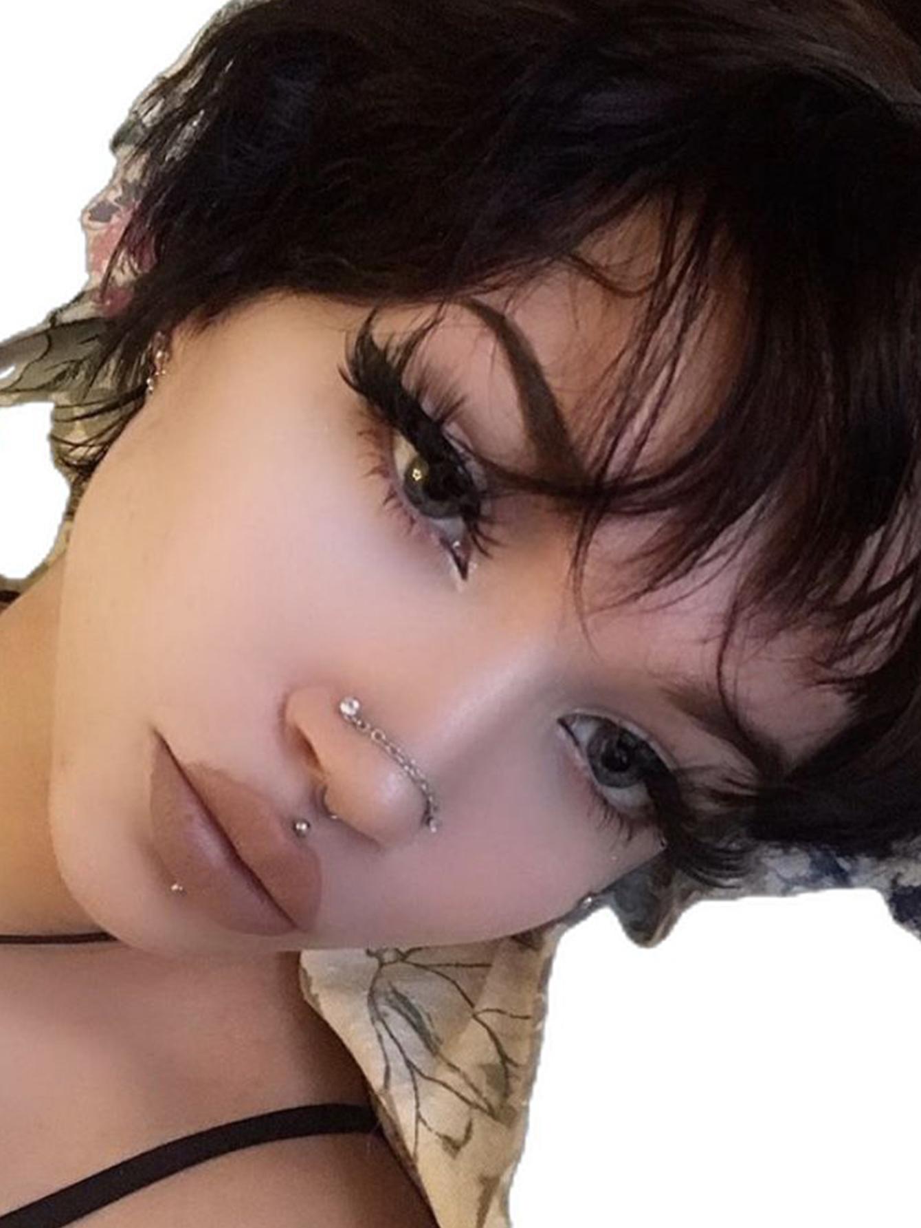 Stainless Steel Cz Nose Chain Piercing, 20g L Bone Shaped Nose Ring Chains for Women, Cz Nose Studs with Chains, Nostril Piercing Jewelry, Nose Piercing Kit