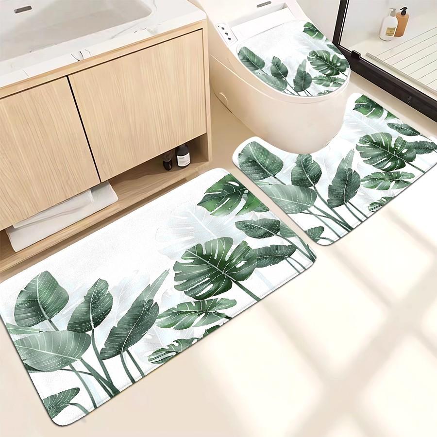 [Popular Choice]1pc/4pcs, bathroom curtains shower, shower curtain set, shower curtains, bathroom decor,bathroom rug, home decoration, bath mat, tortoise shell bamboo pattern, tropical plant theme decoration, with 12 hooks.