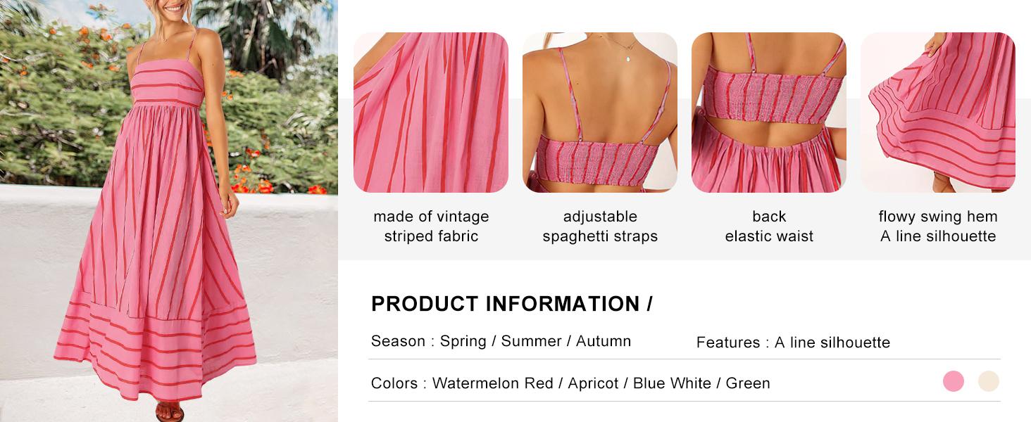 Chouyatou Women's  summer outfits Striped Back Smocked Maxi Dress Sexy Spaghetti Strap Cut Out Flowy Swing Long Dress SpringStatements