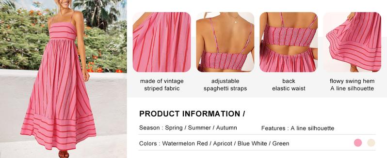 Chouyatou Women's  summer outfits Striped Back Smocked Maxi Dress Sexy Spaghetti Strap Cut Out Flowy Swing Long Dress