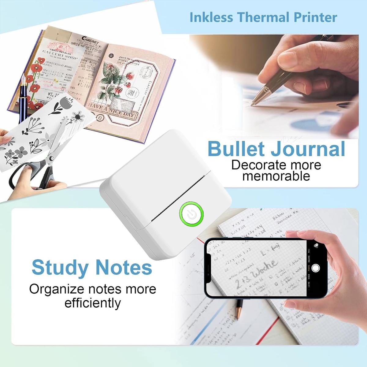 Mini Printer, Thermal Wireless Printer, Inkless Label Printer, Portable Thermal Inkless Sticker Maker,  Small Pocket Printer for Notes& Photo, Memo, Compatible with iOS&Android