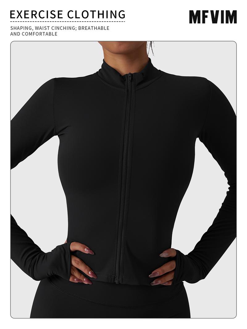 Women's Lightweight Full Zip Running Sports Jacket Workout Slim Yoga Sweatshirt with Thumbholes Athleisure Style