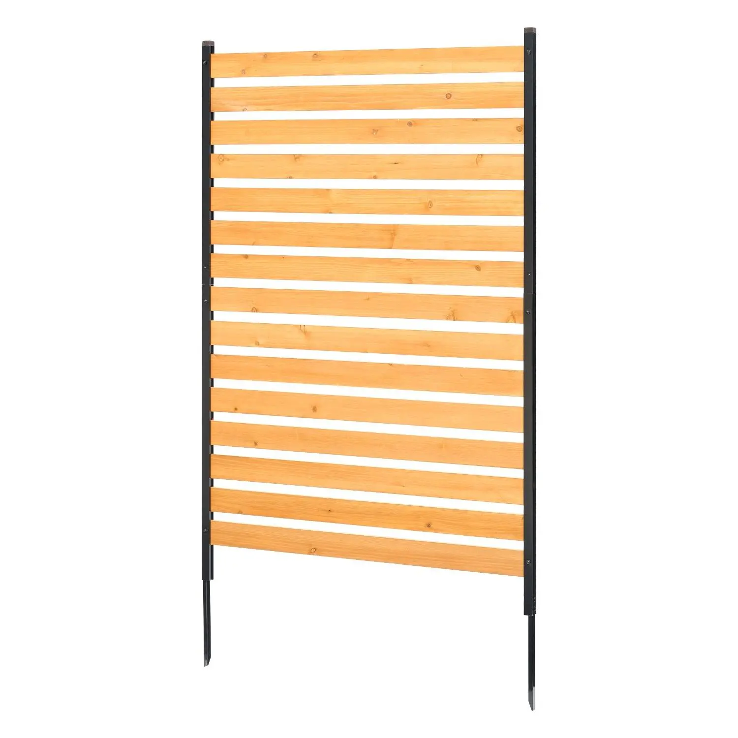 VEVOR Outdoor Slatted Look Solid Wood Fence Panel, 39x61 in 1-Panel Privacy Fence with Metal Stakes, Easy DIY Installation, Conceal Items for Garden Decoration